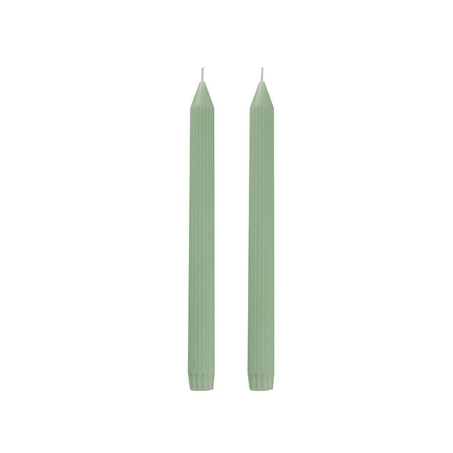 Roman Fluted Dinner Soy Candles Pack 2 Pale Sage (2x25cmH)
