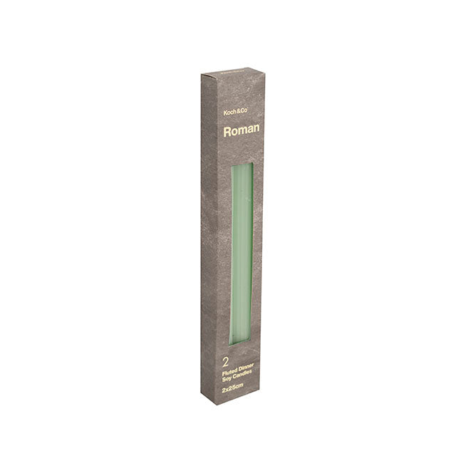 Roman Fluted Dinner Soy Candles Pack 2 Pale Sage (2x25cmH)