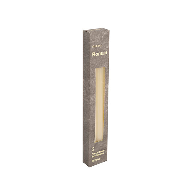 Roman Fluted Dinner Soy Candles Pack 2 Off White (2x25cmH)