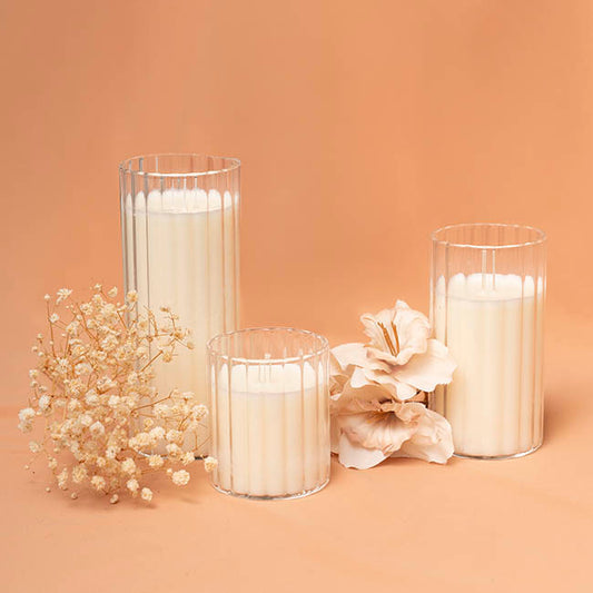 Centrepiece Ripple Candle Jar Set of 3 Clear (6x7/11/15cmH)