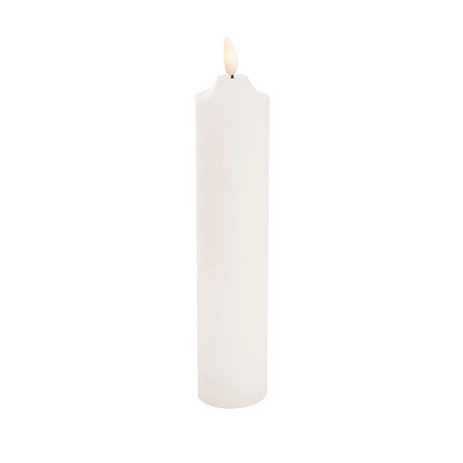 Wax LED Trueflame Flickering Pillar Candle White (7.5X25cmH)