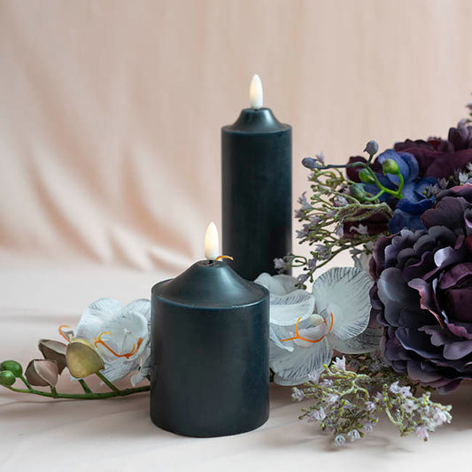 Wax LED Trueflame Flickering Pillar Candle Black (7.5X10cmH) flower display