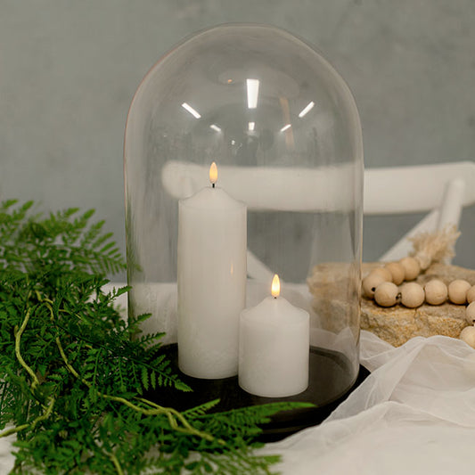 Wax LED Trueflame Flickering Pillar Candle White (7.5X10cmH) in cloche