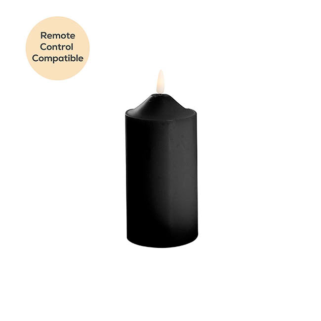 Wax LED Trueflame Flickering Pillar Candle Black (7.5X15cmH)