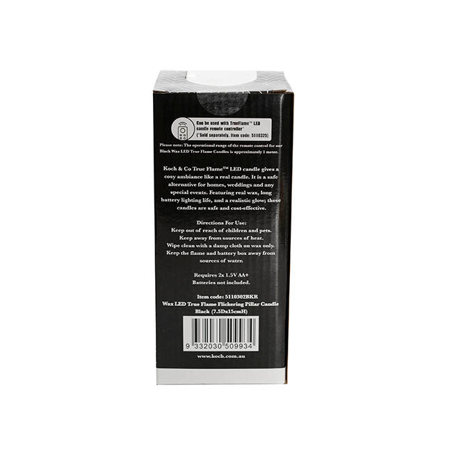 Wax LED Trueflame Flickering Pillar Candle Black (7.5X15cmH)