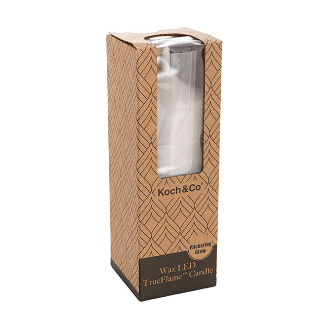 Wax LED Trueflame Flickering Pillar Candle White (7.5X20cmH) candle in packaging
