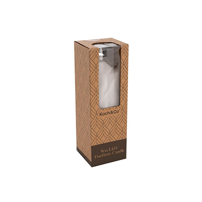 Wax LED Trueflame Flickering Pillar Candle White (7.5X20cmH) candle in packaging