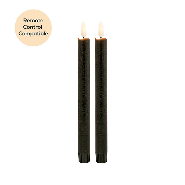 Wax LED Trueflame Dinner Taper Candle 2PK Black (2.2x24cmH)