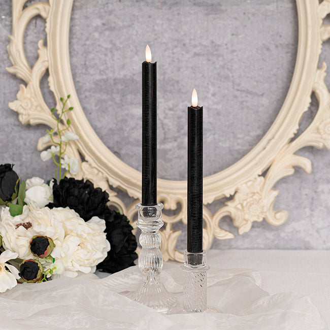 Wax LED Trueflame Dinner Taper Candle 2PK Black (2.2x24cmH) table display