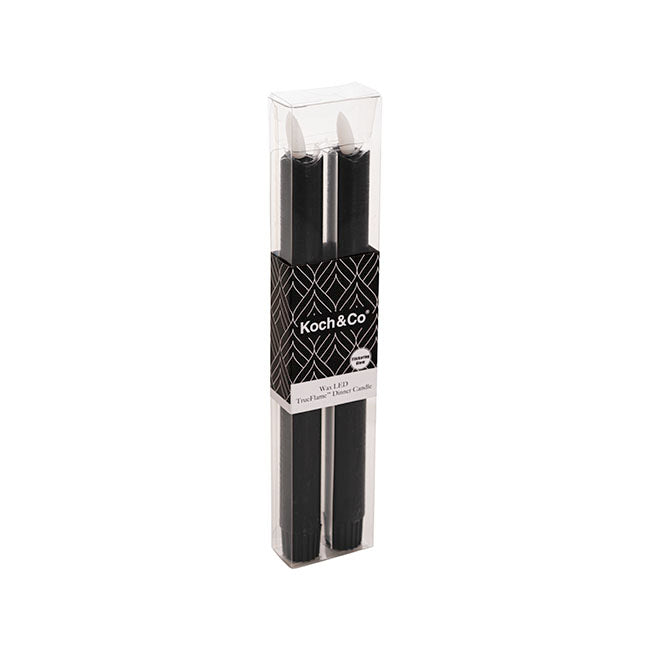 Wax LED Trueflame Dinner Taper Candle 2PK Black (2.2x24cmH) candle in packaging