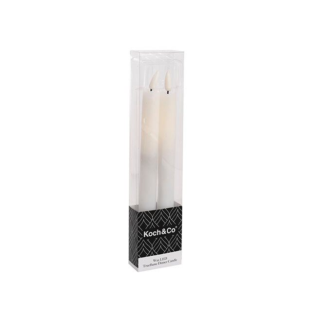 Wax LED Trueflame Dinner Taper Candle 2PK (2.2x24cmH) in packaging