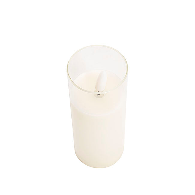 LED Glass Trueflame Flickering Event Pillar Candle 5x12.5cmH