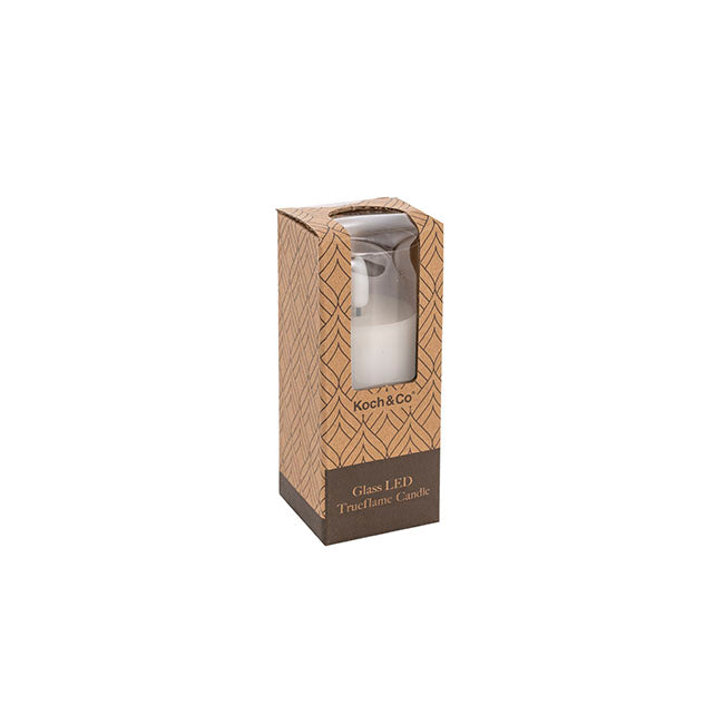 LED Glass Trueflame Flickering Event Pillar Candle 5x12.5cmH