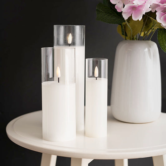 LED Glass Trueflame Flickering Event Pillar Candle 7.5x20cmH