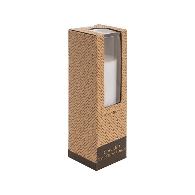 LED Glass Trueflame Flickering Event Pillar Candle 7.5x20cmH