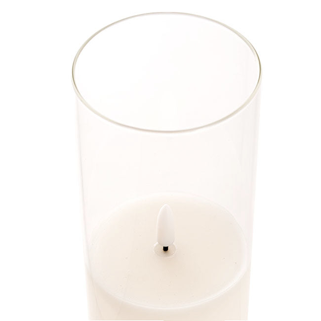 LED Glass Trueflame Flickering Event Pillar Candle 7.5x30cmH
