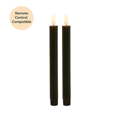 Wax LED Trueflame Fluted Taper Candle Black 2PK (2x24.5cmH)