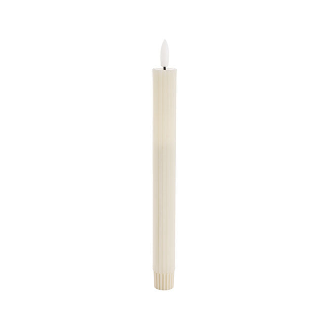 Wax LED Trueflame Fluted Taper Candle Ivory 2PK (2x24.5cmH)