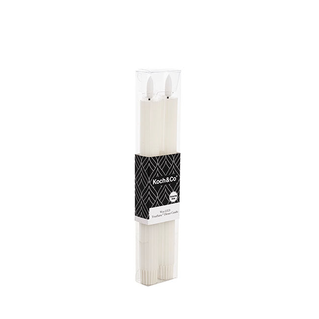 Wax LED Trueflame Fluted Taper Candle White 2PK (2x24.5cmH)