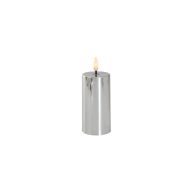 Event LED Trueflame Flickering Pillar Candle Chrome 5DX10cmH