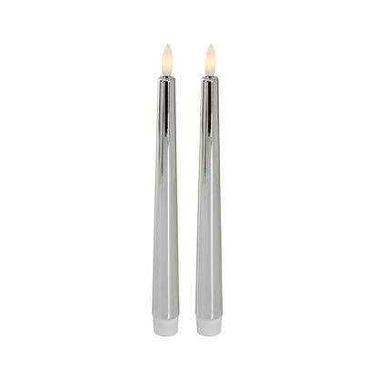 Event LED Trueflame Taper Candle Chrome 2 Pack (2.2x22.5cmH)