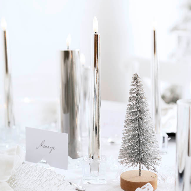 Event LED Trueflame Taper Candle Chrome 2 Pack (2.2x22.5cmH)