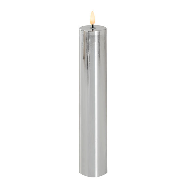 Event LED Trueflame Flickering Pillar Candle Chrome 5DX26cmH
