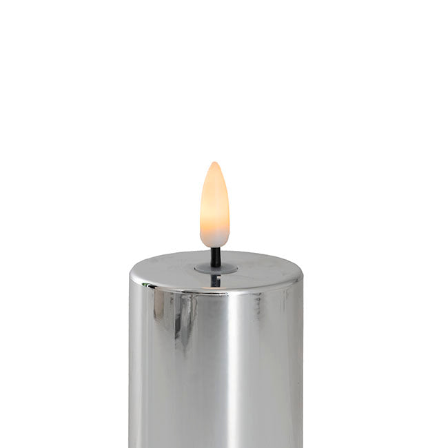 Event LED Trueflame Flickering Pillar Candle Chrome 5DX26cmH