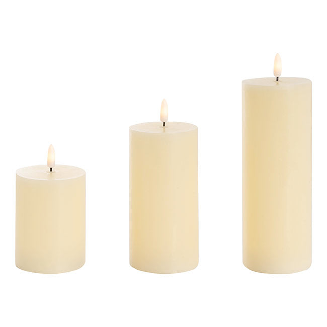 Wax LED Trueflame Pillar Candle Set 3 Cream (7.5X10/15/20cm)
