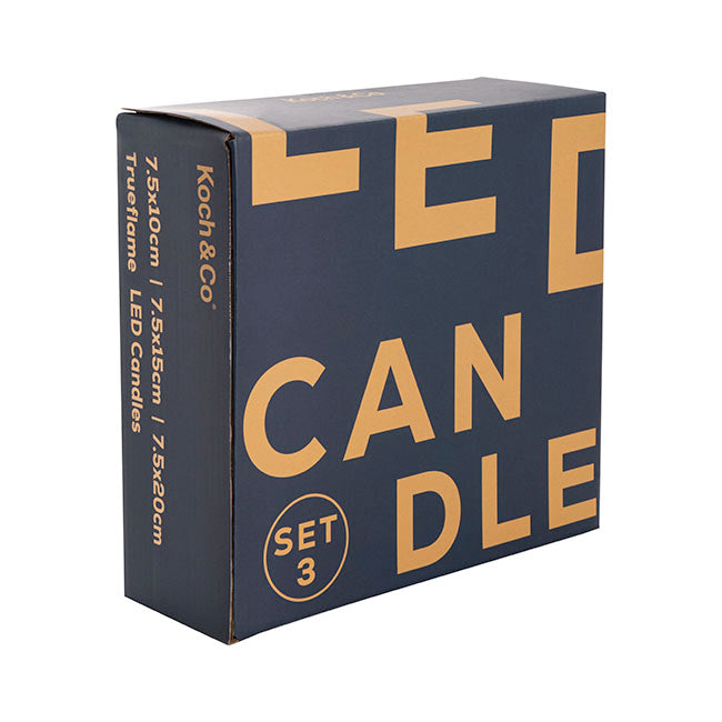 Wax LED Trueflame Pillar Candle Set 3 White (7.5X10/15/20cm)