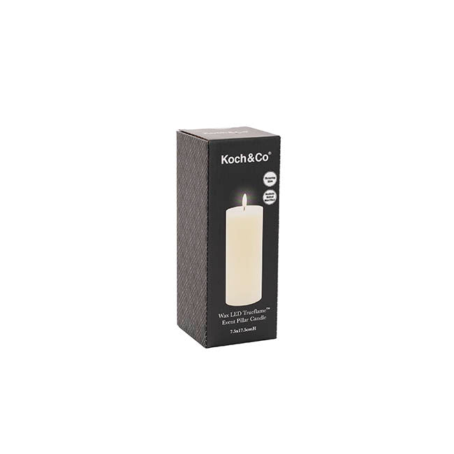 Wax LED Trueflame Event Pillar Candle Ivory (7.5x17.5cmH)