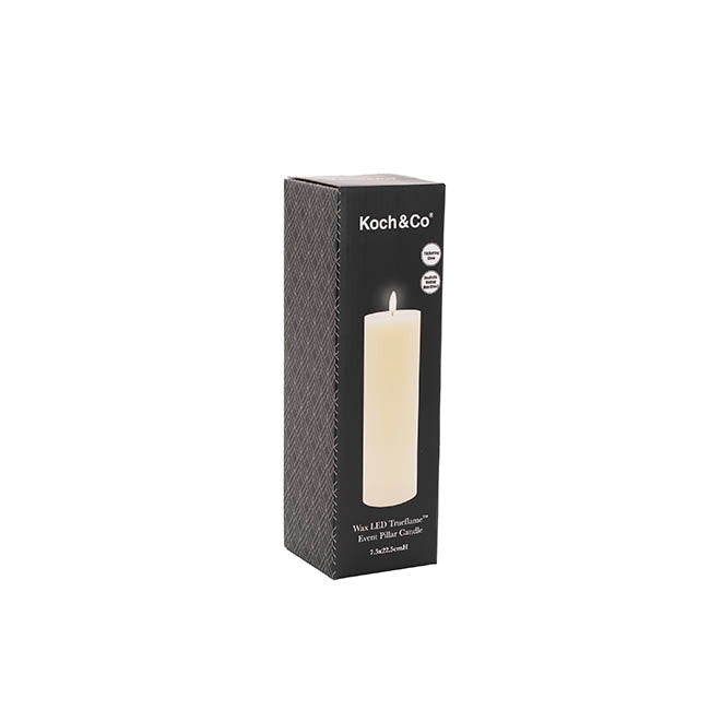 Wax LED Trueflame Event Pillar Candle Ivory (7.5x22.5cmH)