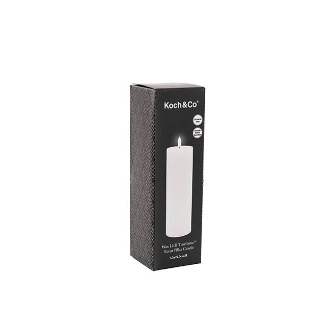 Wax LED Trueflame Event Pillar Candle White (7.5x22.5cmH)