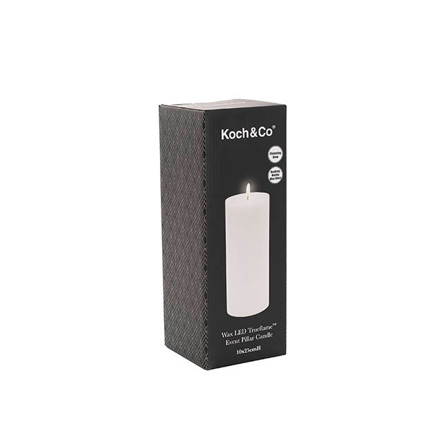 Wax LED Trueflame Event Pillar Candle White (10x25cmH)