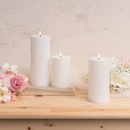 Wax LED Trueflame Event Pillar Candle Set White 10x15/20/25