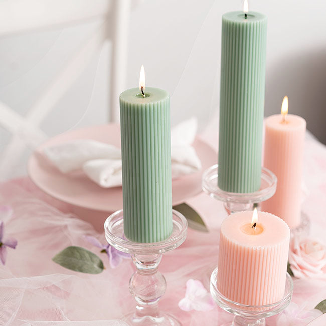 Roman Fluted Pillar Candle Pale Sage (5x15cmH)