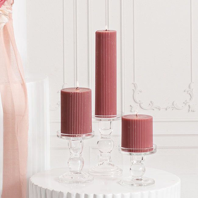 Roman Fluted Pillar Candle Dusty Pink (5x20cmH)