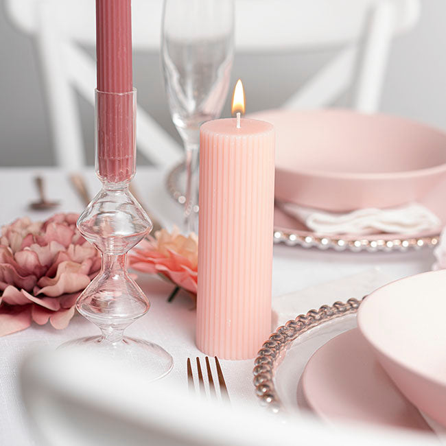 Roman Fluted Pillar Candle Pale Pink (5x20cmH)