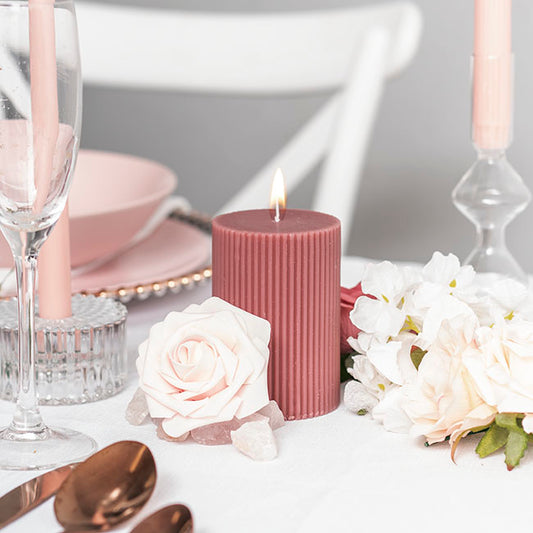Roman Fluted Pillar Candle Dusty Pink (7x10cmH)