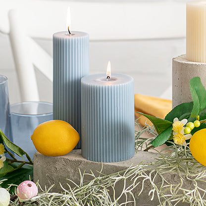Roman Fluted Pillar Candle French Blue (7x10cmH)