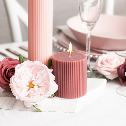 Roman Fluted Pillar Candle Dusty Pink (7x7.5cmH)