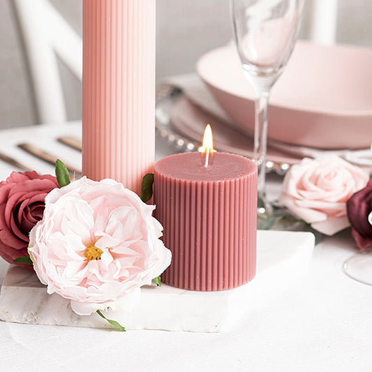 Roman Fluted Pillar Candle Dusty Pink (7x7.5cmH)