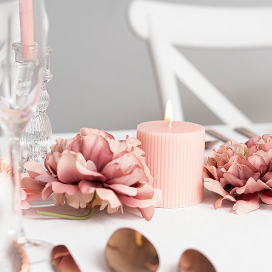 Roman Fluted Pillar Candle Pale Pink (7x7.5cmH)