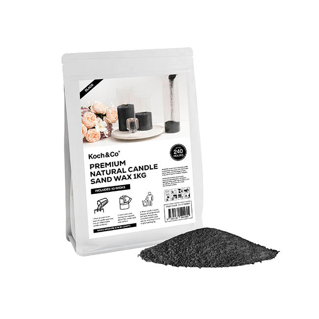 Crystal Natural Candle Sand Wax with 40 Wicks Black (1kg)