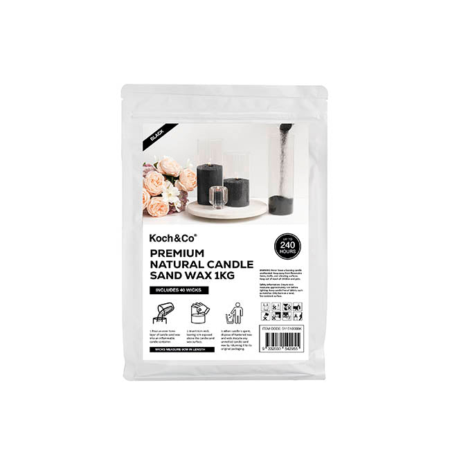Crystal Natural Candle Sand Wax with 40 Wicks Black (1kg)