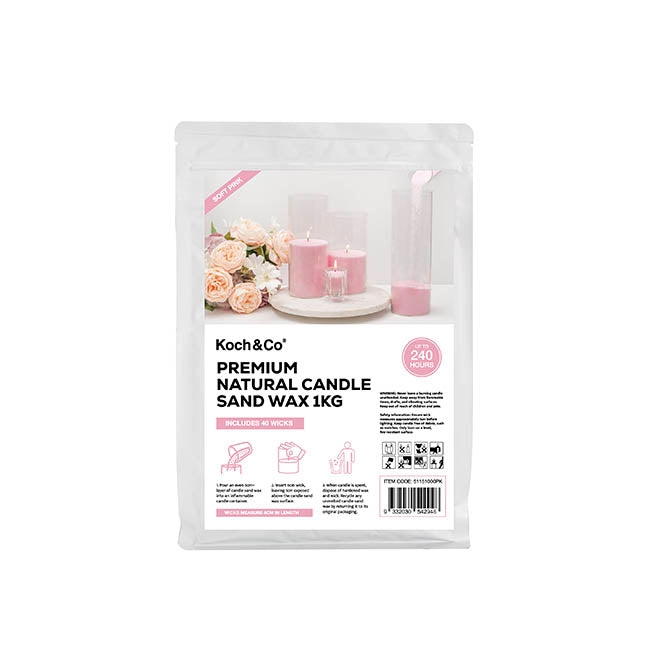 Crystal Natural Candle Sand Wax with 40 Wicks Soft Pink 1kg