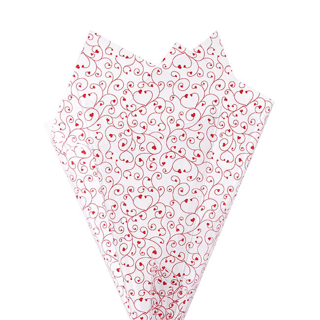 Cello Clear 40mic Heart Swirls Red Pk100 (50x70cm)