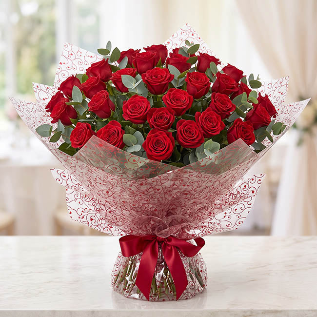 Cello Clear 40mic Heart Swirls Red Pk100 (50x70cm)