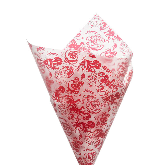Cello Frosted Blooming Roses 40mic Red Pack 100 (50x70cm)