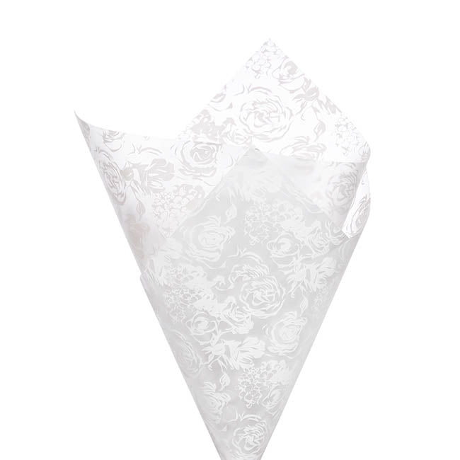 Cello Frosted Blooming Roses 40mic White Pack 100 (50x70cm)